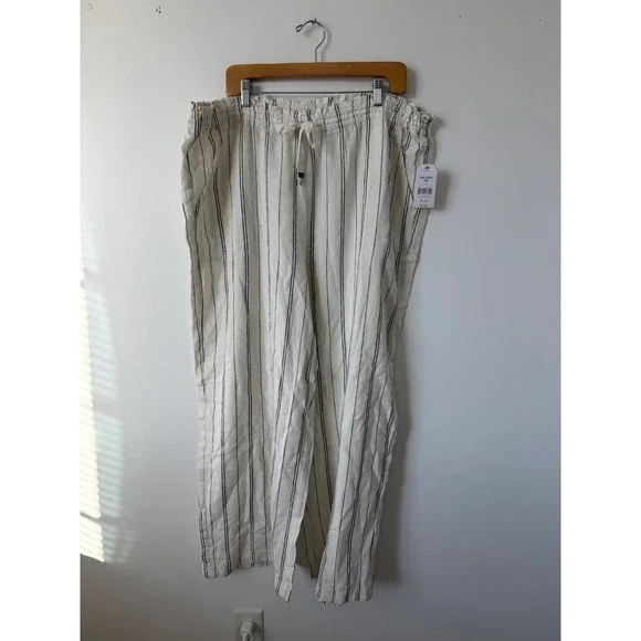 Time and Tru Women's Linen Relaxed Fit Pants – Black & White Striped – Size 2XL - Picture 2 of 5